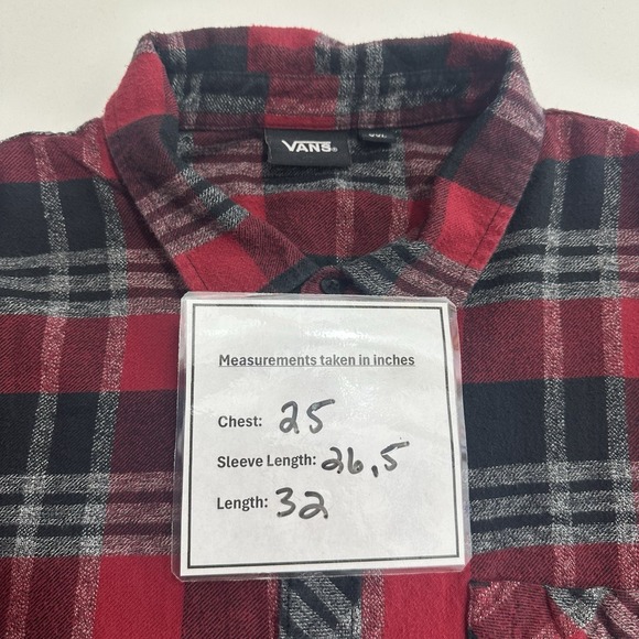 Vans Flannel Shirt Mens XXL Black Red Plaid Long Sleeve Button Up Off‎ The Wall - Picture 9 of 9